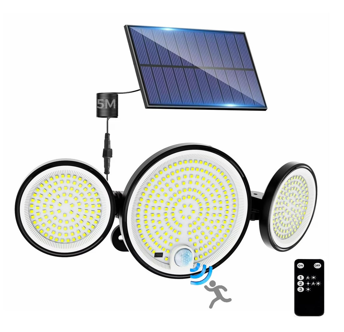 Solar Powered 3 Head Outdoor Flood Light