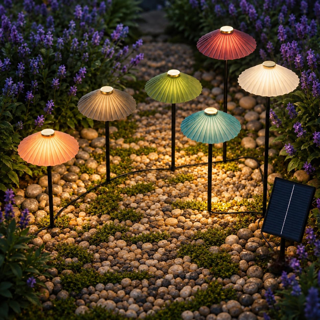 Solar Powered Colorful Umbrella Design Garden Stake Lights (Pack of 6)