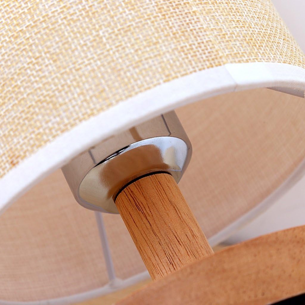 USB Powered Wooden Base Table Lamp with Jute Fabric Shade