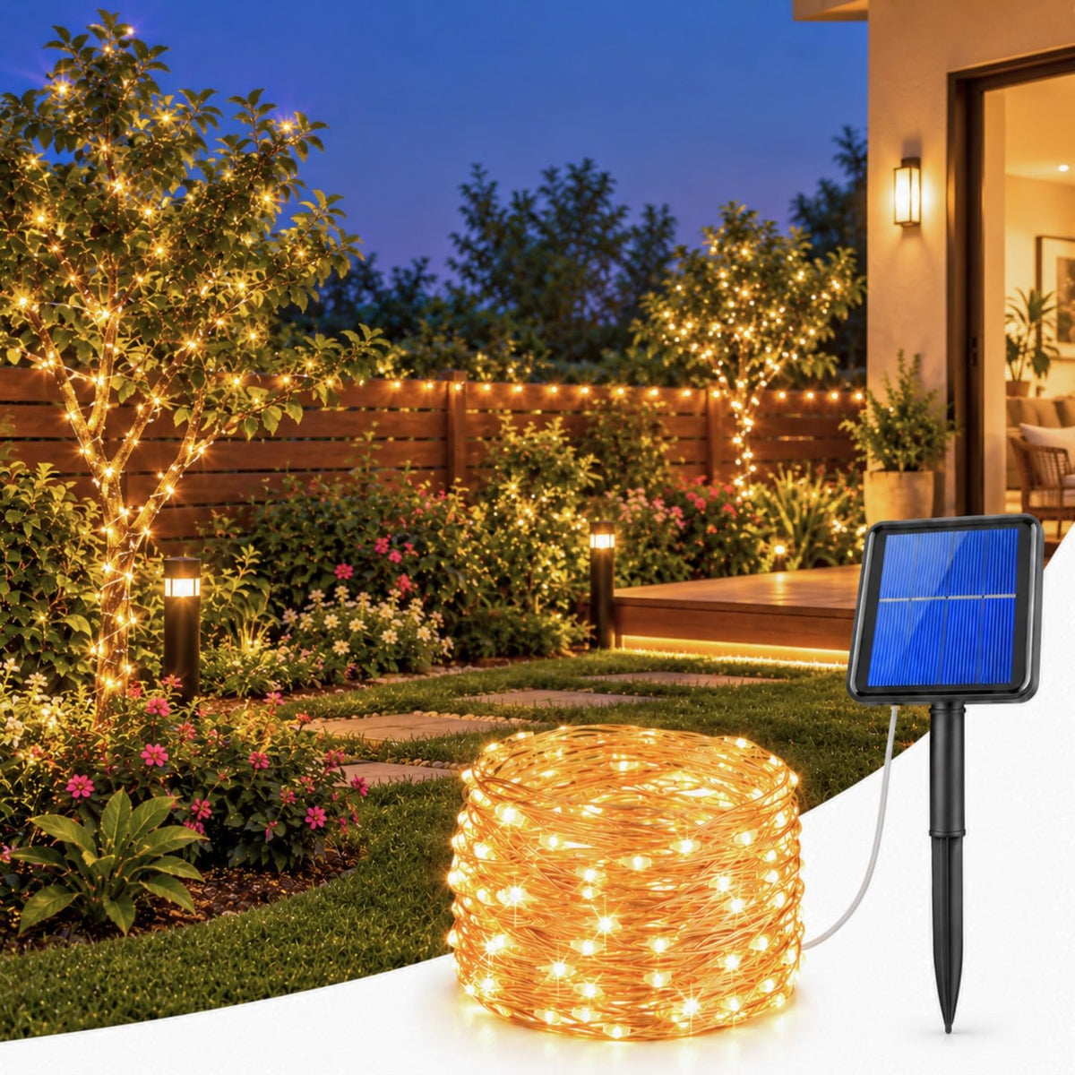 Solar Powered Fairy Starry String Light, 12 Meter - Warm White