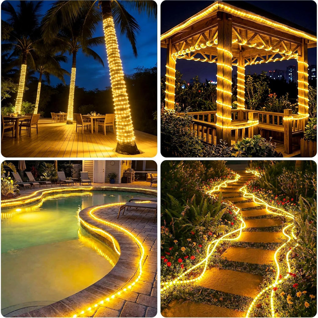Solar Outdoor Rope Lights- 50 LED- (5 Meter, Warm White)