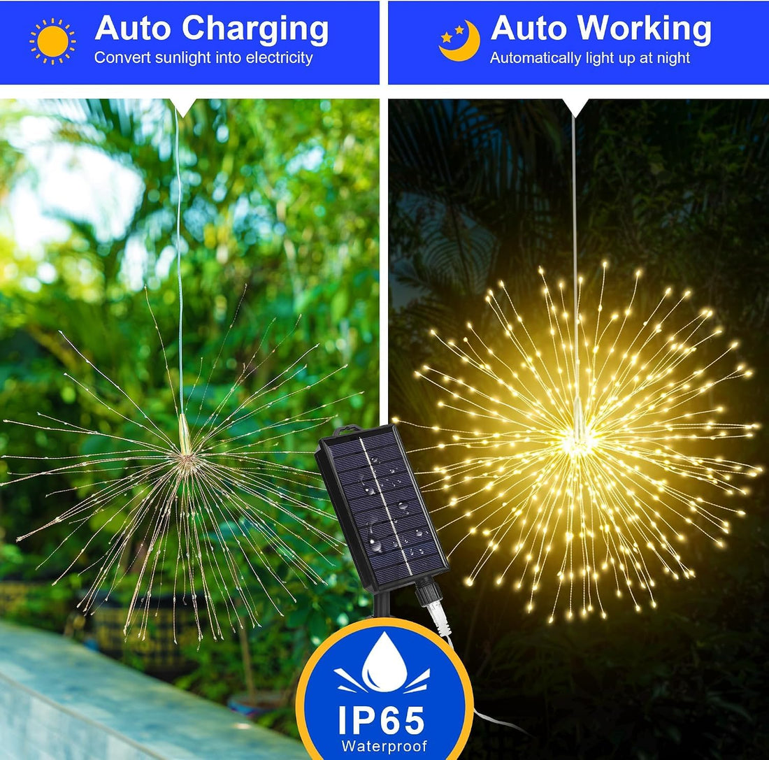 Solar Powered Starburst 4 Tube 360 LED String Light With Remote