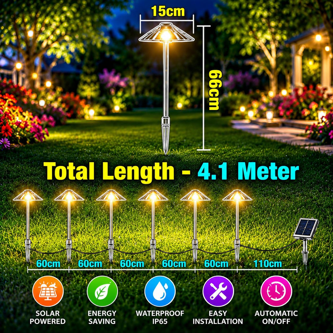 Solar Powered Colorful Umbrella Design Garden Stake Lights (Pack of 6)