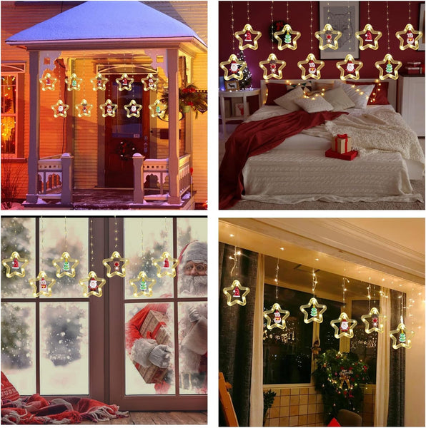 Xergy Window Curtain Hanging Christmas Lights Indoor 9.84ft with Flashing Bubble Lights,10 Cute Star Christmas Lights,Extendable for Indoor, Outdoor, Xmas Tree, Garden Decoration