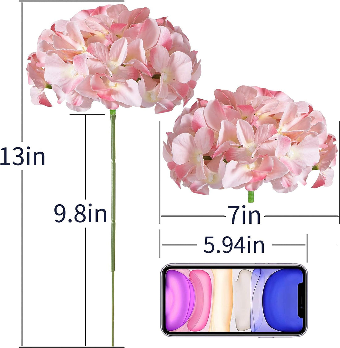 Artificial Real Touch Faux Hydrangea Flower - Pink (13 inch, Pack of 3, Flower Bunch)