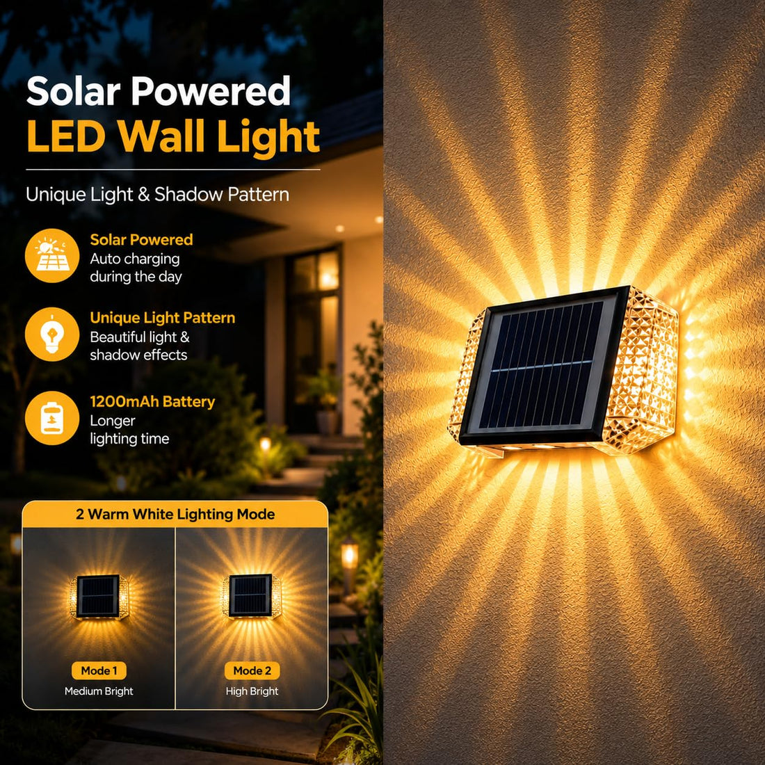 Solar Powered Outdoor LED Wall Light