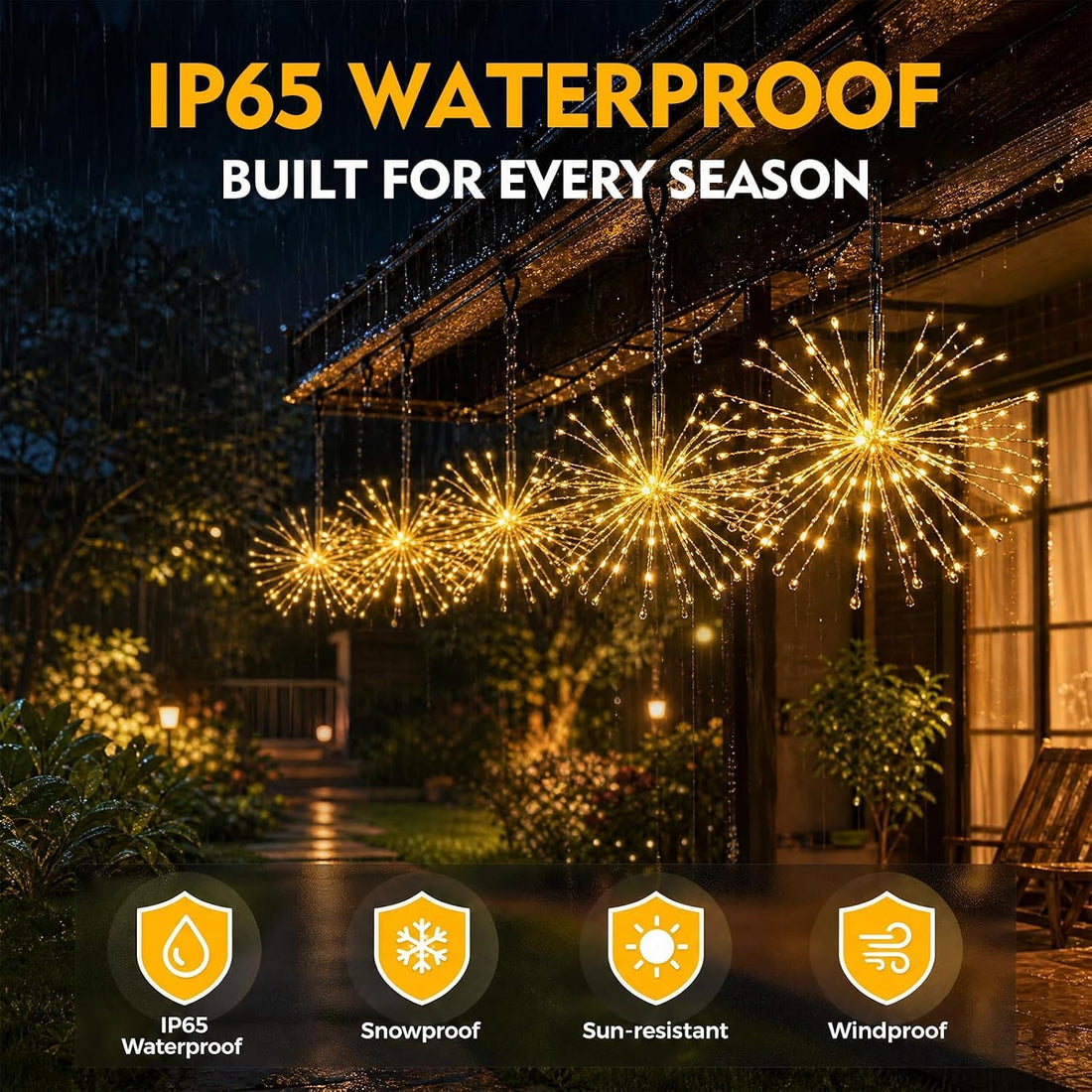 Solar Powered Starburst 4 Tube 360 LED String Light With Remote