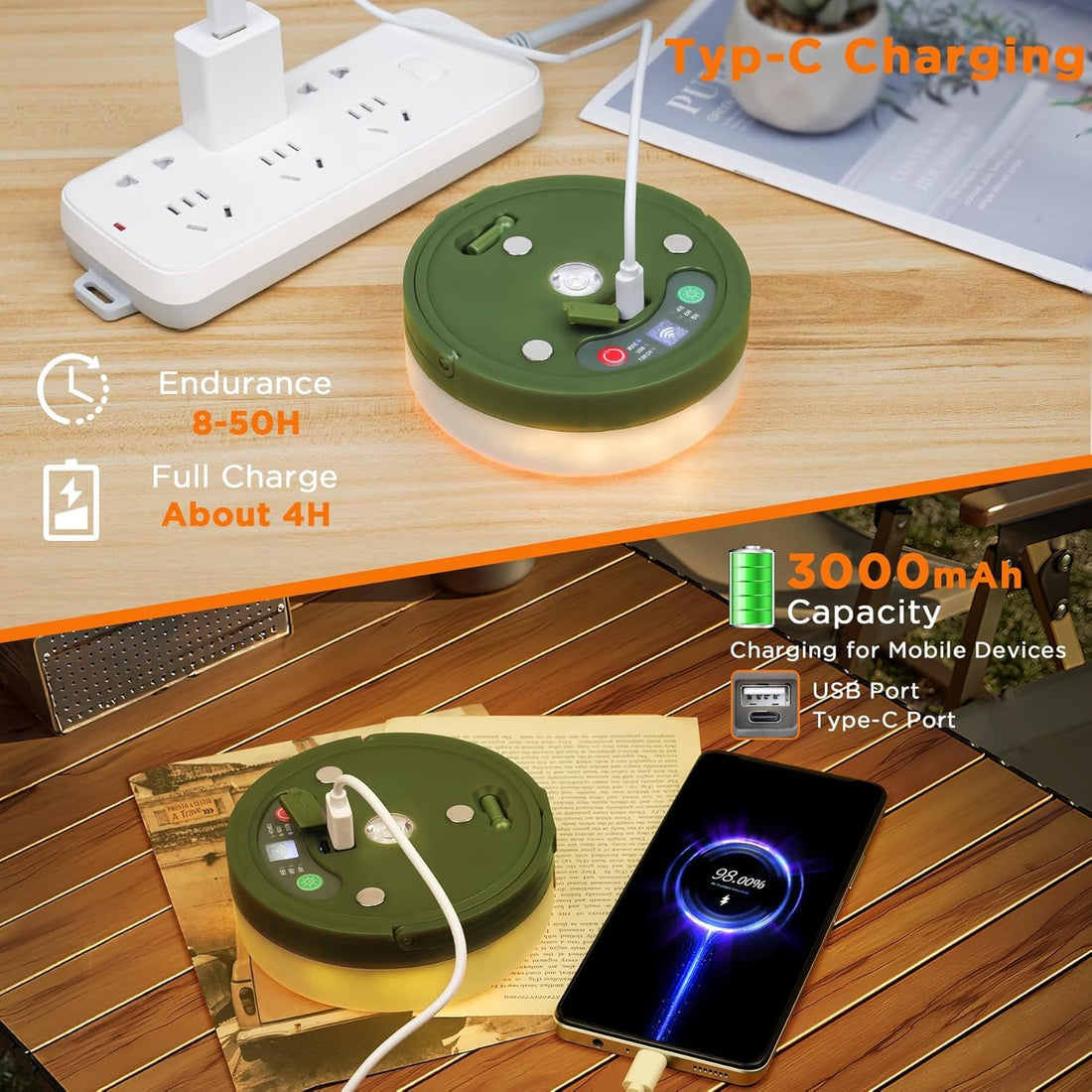 USB Rechargeable & USB Output Charging Camping LED String Lights- 10Mtr