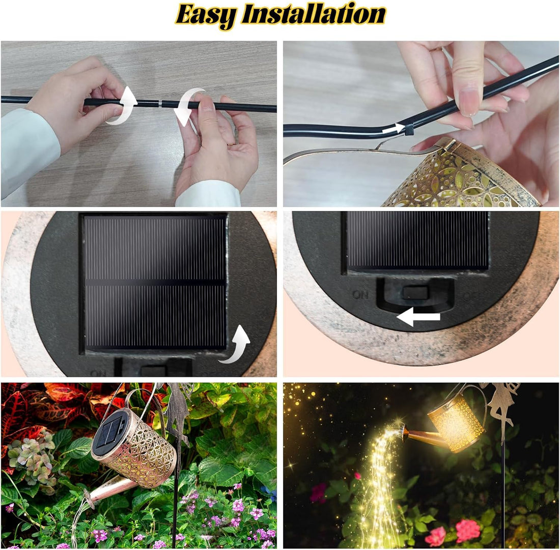 Solar Metal Fairy Watering Can Garden Light With Angel Stand