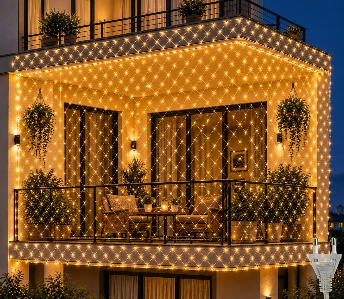 192 LED  Net Mesh String Lights - 2 X 2 Meter (Warm White)