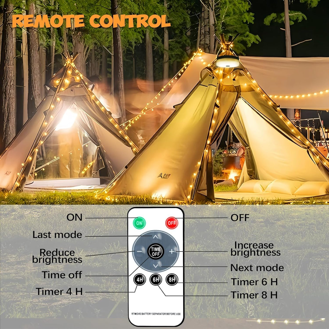 Solar & USB Rechargeable Camping (String/Lamp) Light With Remote