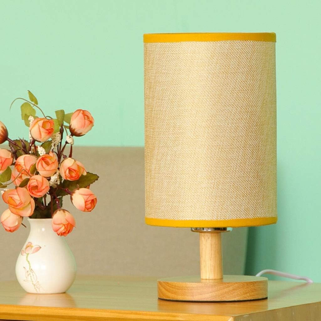 USB Powered Wooden Base Table Lamp with Jute Fabric Shade