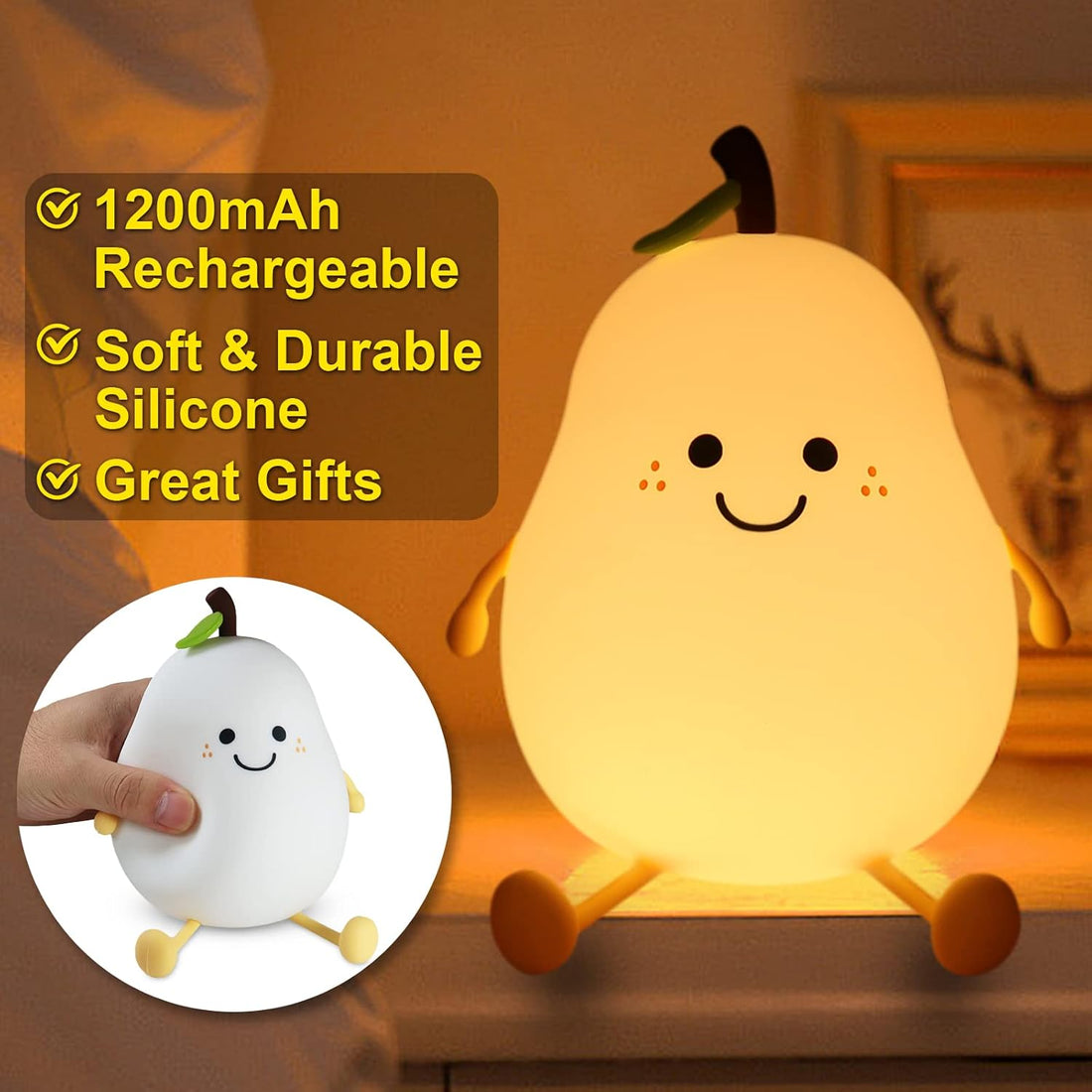 Soft Silicone Cute Pear Night Light-Multicolor