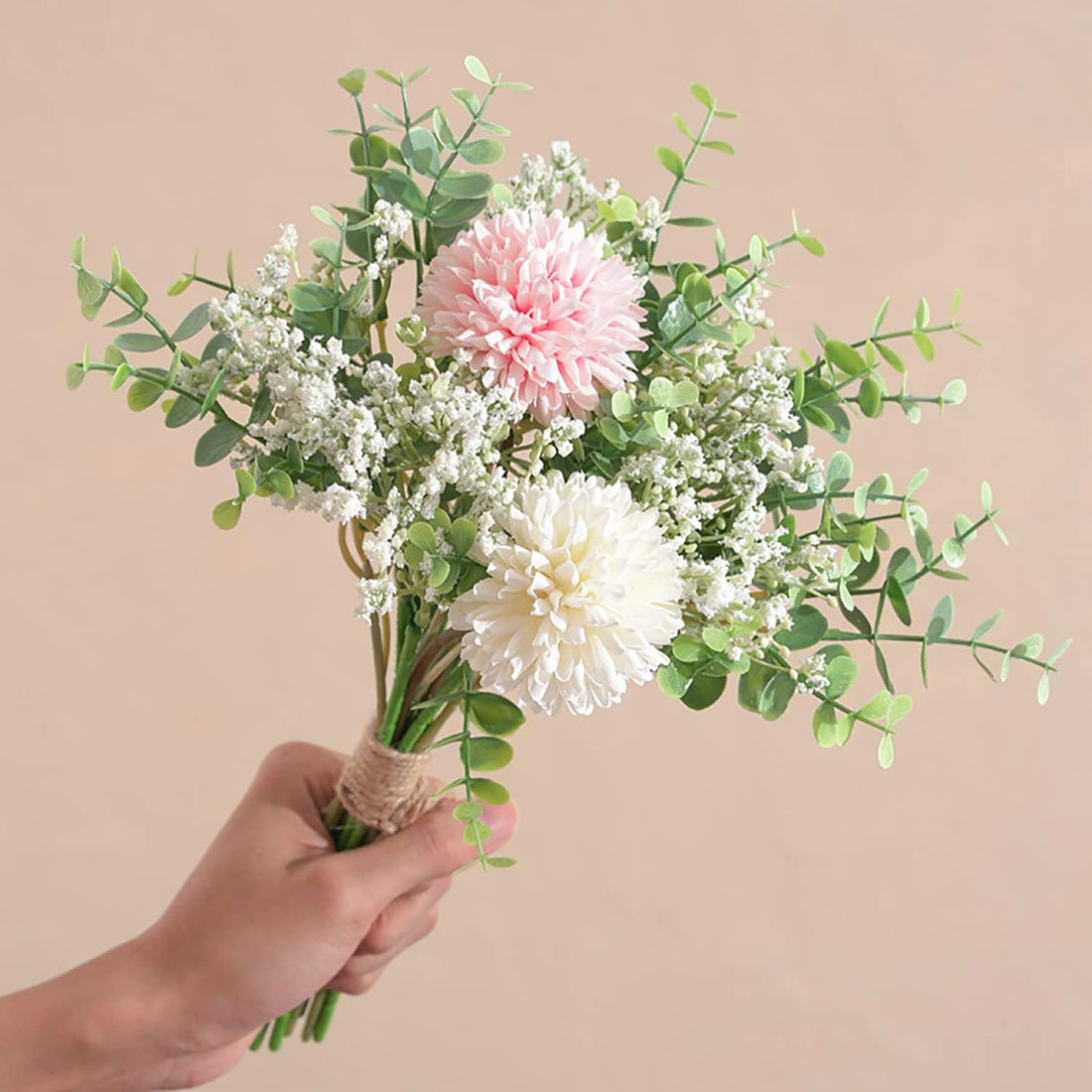 Artificial Fake Silk Flower Arrangement - Pink & White (14 inch, Pack of 12, Flower Bunch)