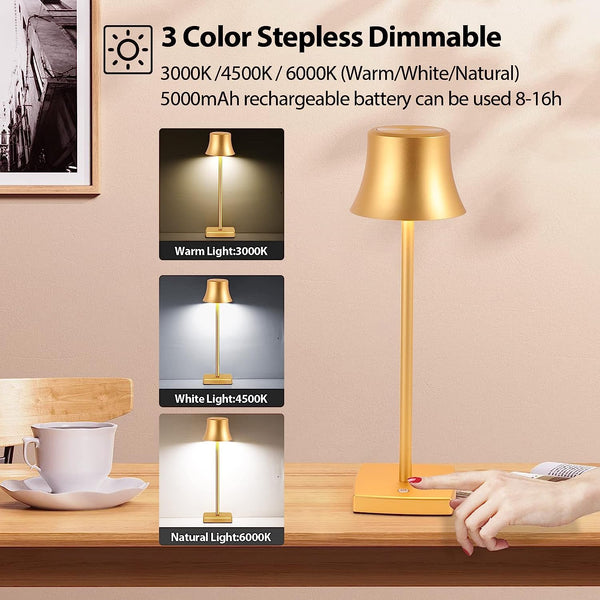 Xergy Portable Metal Desk Lamp,3 Color, Touch Control with Usb Rechargeable light,3-Levels Brightness Room Decor Desk Lamp,Bedside Lamp,Night Light, Dining Room Lamp (Gold)