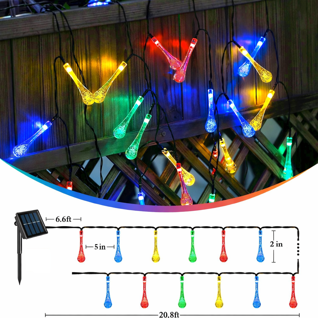 30 LED Waterdrop Design Solar Lights- 6 Mtr ( Multicolor )