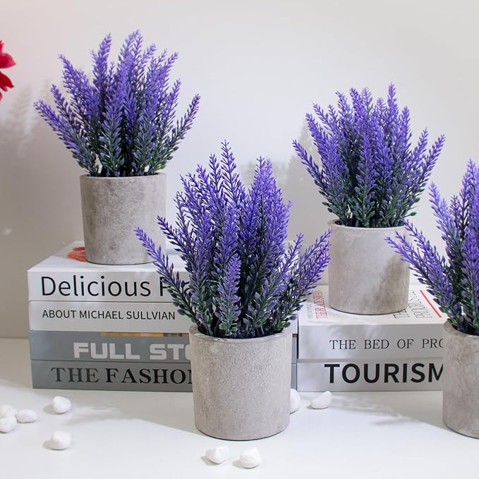 HomeXO Potted artificial lavender plants, faux plants, and home décor Office Table, Bedroom, Kitchen, Dorm Desk, Bathroom Shelf, and Faux Plant Decorations