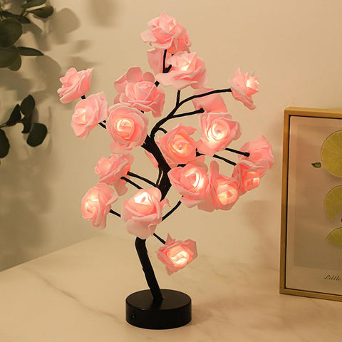 Rose Tree Lamp Tabletop Lights, 24 LED Rose Lamp, Rose Flower Tree USB Operated for Home Wedding, Night Light (Pink)