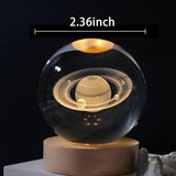 XERGY 3D Saturn Crystal Ball Night Light, LED Solar System Crystal Ball Night Light with Wooden Base