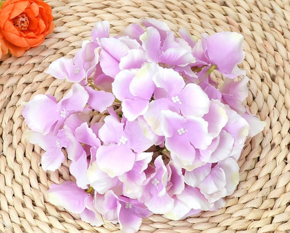 Artificial Real Touch Faux Hydrangea Flower - Purple & Yellow (13.7 inch, Pack of 3 Flower Bunch)