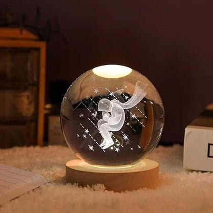 XERGY 3D Galaxy Crystal Ball Night Light, LED Solar System Crystal Ball Night Light with Wooden Base (Star Prince)