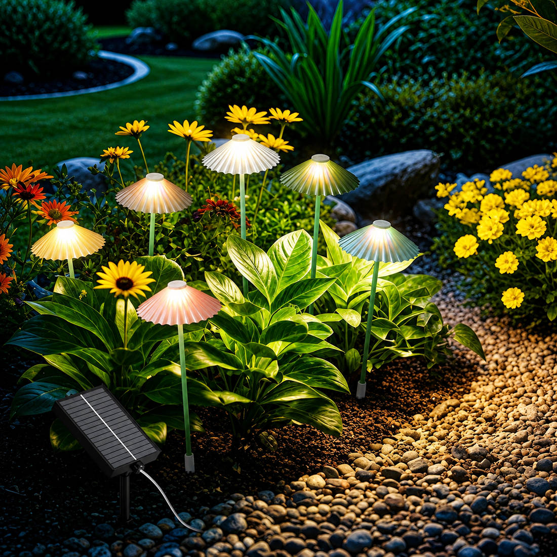 Solar Powered Colorful Umbrella Design Garden Stake Lights (Pack of 6)