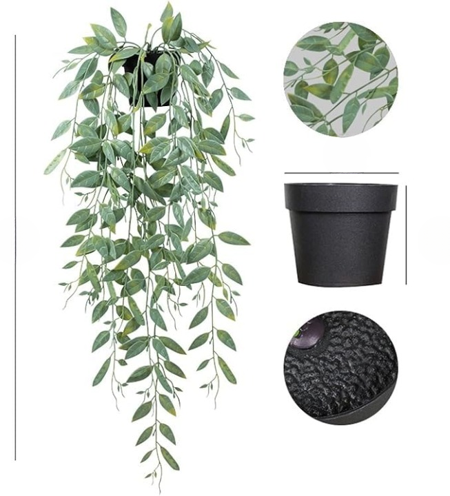 HomeXO Artificial Greenery Charm,Ceramic Pot with Fake Pea Vine Hanging Leaves Plant Lifelike Décor for Indoor and Outdoor Spaces