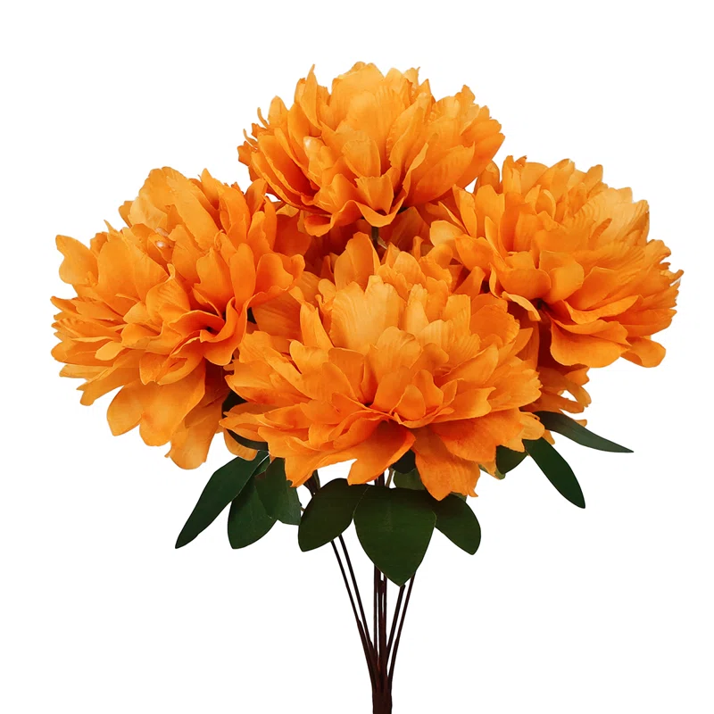 HOMEXO Peony Decorative Artificial Fake Faux Flower Plants Silk Arrangements Wedding Bouquets Decoration Home Kitchen Garden Party Table Floral centerpieces DIY (Orange)