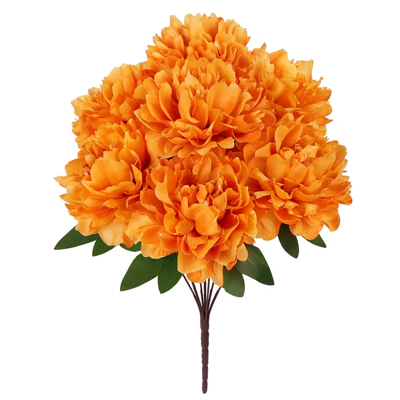 HOMEXO Peony Decorative Artificial Fake Faux Flower Plants Silk Arrangements Wedding Bouquets Decoration Home Kitchen Garden Party Table Floral centerpieces DIY (Orange)