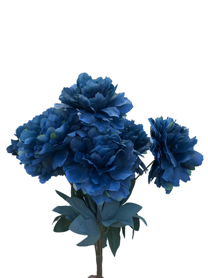 HOMEXO Peony Decorative Artificial Fake Faux Flower Plants Silk Arrangements Wedding Bouquets Decoration Home Kitchen Garden Party Table Floral centerpieces DIY (Dark Blue)