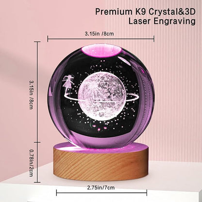 XERGY 3D Galaxy Crystal Ball Night Light, LED Solar System Crystal Ball Night Light with Wooden Base (SkyWalk)