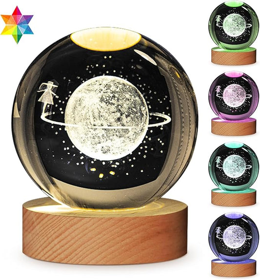 XERGY 3D Galaxy Crystal Ball Night Light, LED Solar System Crystal Ball Night Light with Wooden Base (SkyWalk)