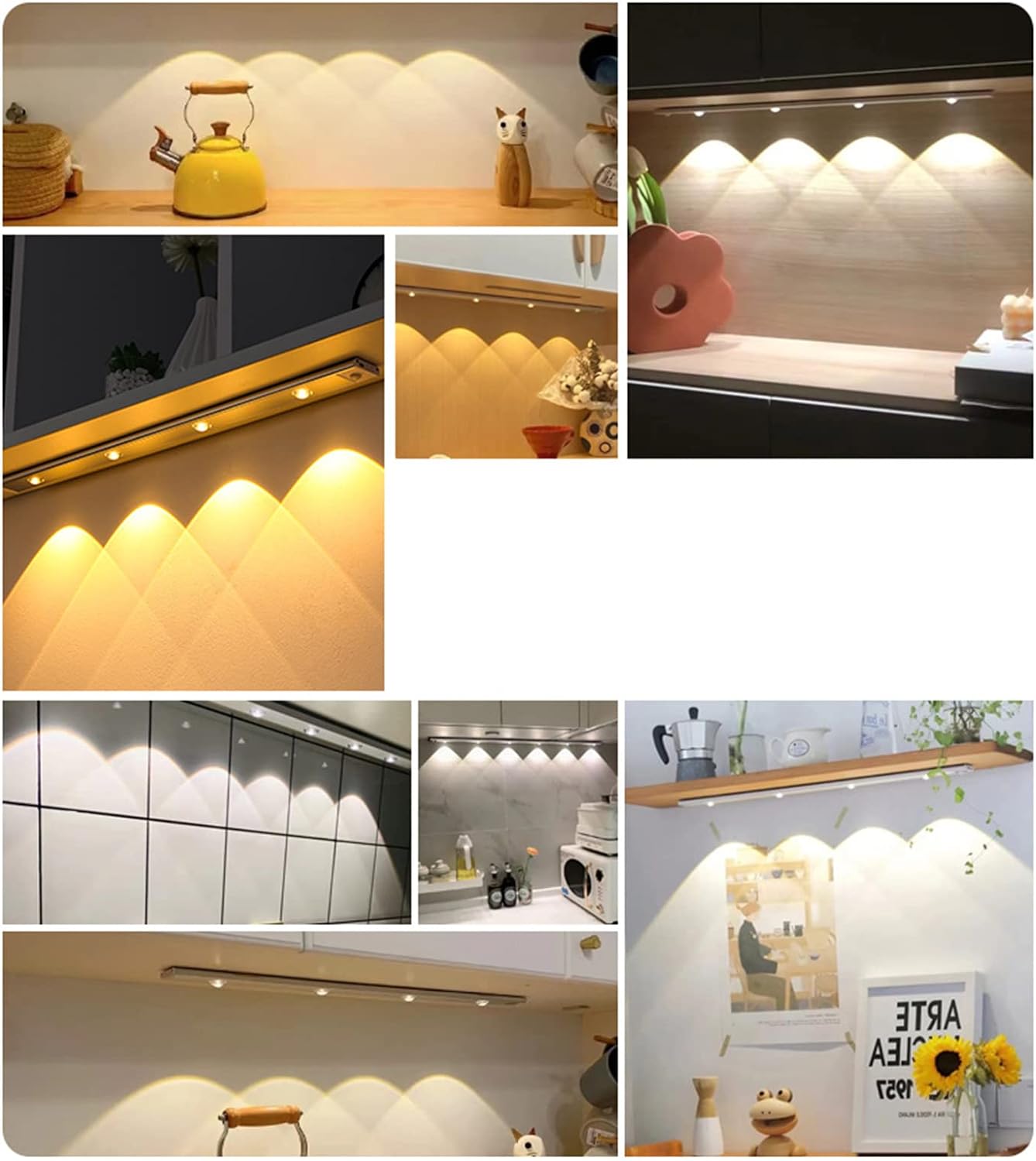 XERGY LED Under Cabinet Wireless Lights, Under Counter Closet Lights with Motion Sensor, USB Rechargeable Cat's Eye Hill Corrugated Light Strip for Indoor Kitchen Closet Stairway (20 CM)