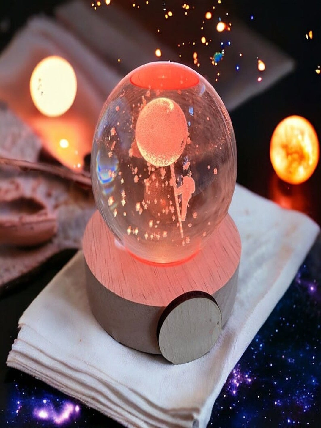 XERGY 3D Galaxy Crystal Ball Night Light, LED Solar System Crystal Ball Night Light with Wooden Base (Moon Climb)