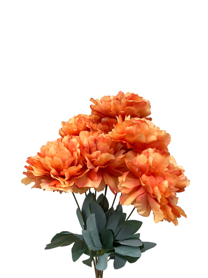 HOMEXO Peony Decorative Artificial Fake Faux Flower Plants Silk Arrangements Wedding Bouquets Decoration Home Kitchen Garden Party Table Floral centerpieces DIY (Orange)