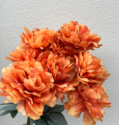 HOMEXO Peony Decorative Artificial Fake Faux Flower Plants Silk Arrangements Wedding Bouquets Decoration Home Kitchen Garden Party Table Floral centerpieces DIY (Orange)