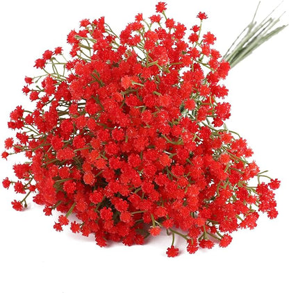 HomeXO Artificial Baby Breath Faux Flowers for Vases white color, Height 20", 4 pcs Real Touch Flowers for Wedding Party DIY Wreath Floral Arrangement Home Decoration (Red-04 pcs)