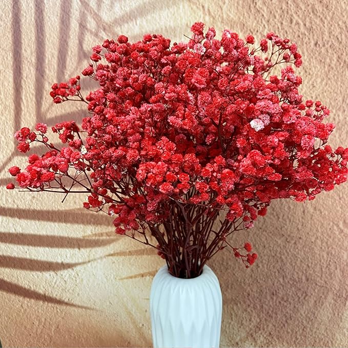 Artificial Baby Breath Real Touch Flower - Red (20 inch , Pack of 4, Flower Bunch)