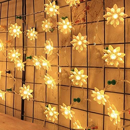 XERGY Lotus Flower String Lights for Indoor Outdoor Decoration Diwali Light for Party Birthday Diwali Christmas Navratri Valentine Gift Home Decoration Light (3 Meter 14 LED, Warm White)