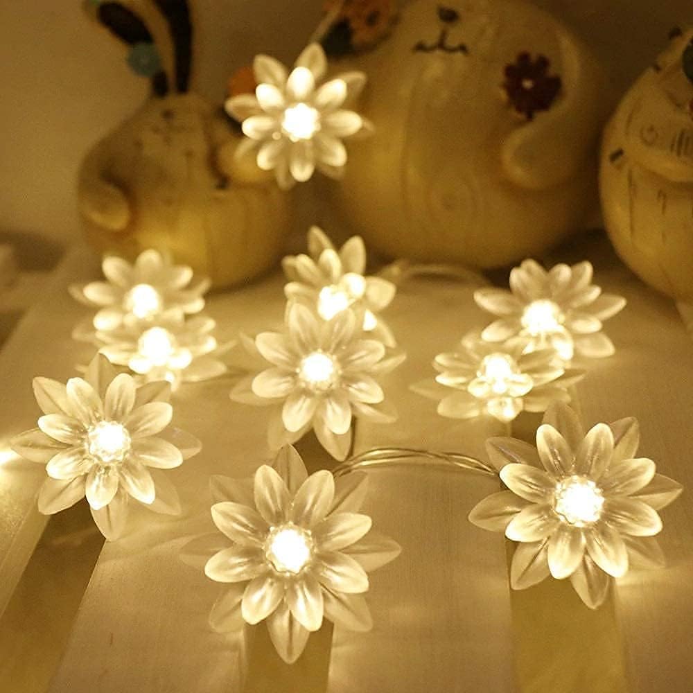 XERGY Lotus Flower String Lights for Indoor Outdoor Decoration Diwali Light for Party Birthday Diwali Christmas Navratri Valentine Gift Home Decoration Light (3 Meter 14 LED, Warm White)