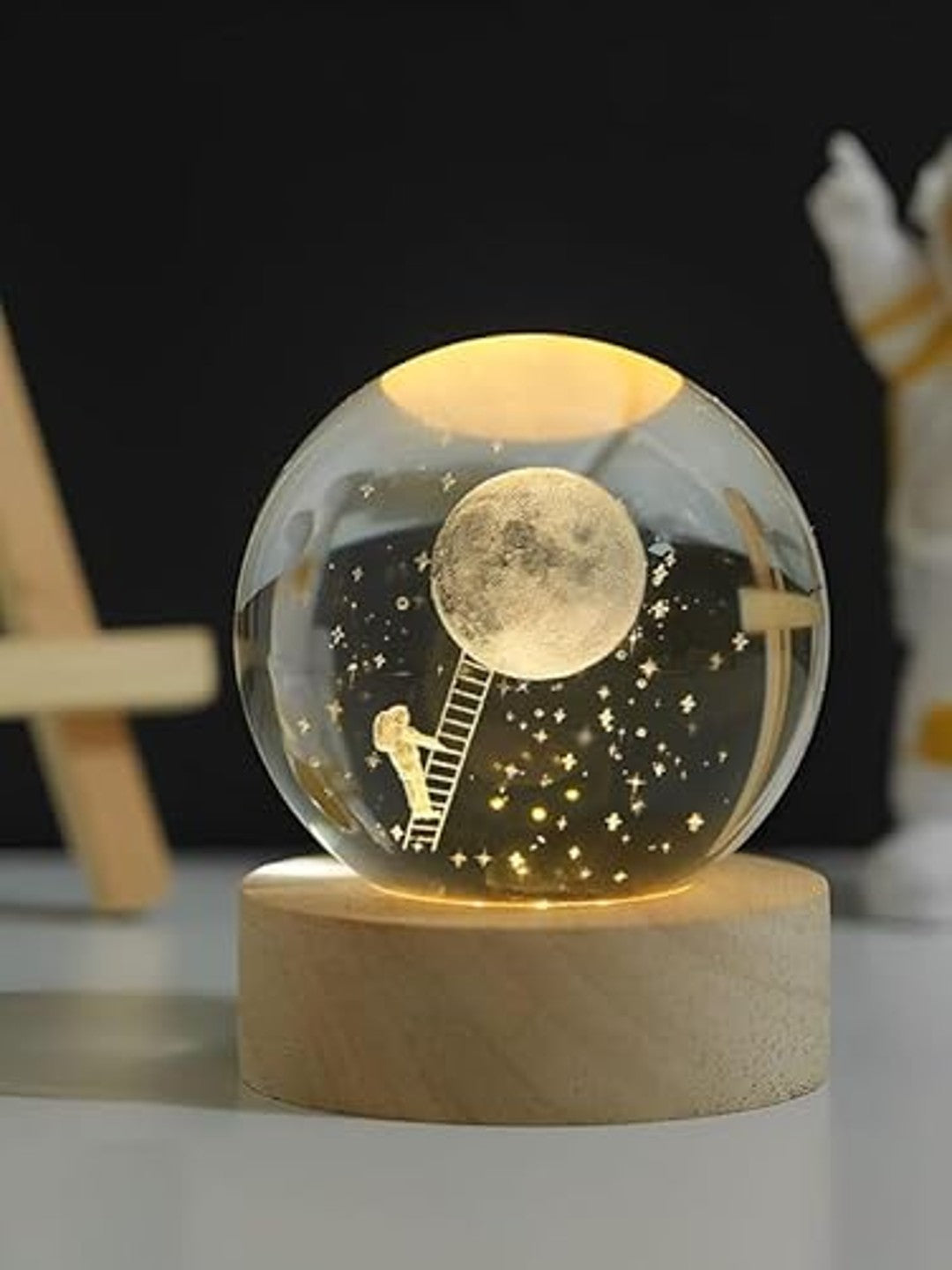 XERGY 3D Galaxy Crystal Ball Night Light, LED Solar System Crystal Ball Night Light with Wooden Base (Moon Climb)