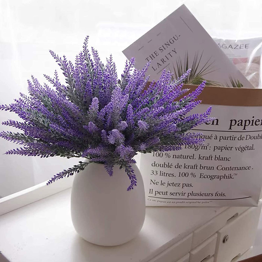 Artificial Lavender Faux Flowers - Purple  (14.6 inch, Pack of 4, Flower Bunch)