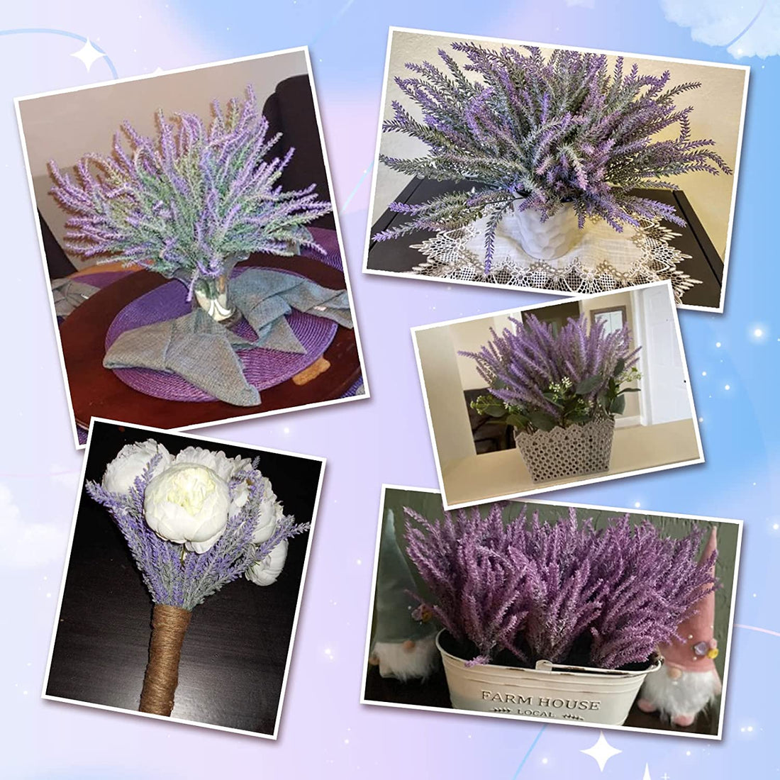 Artificial Lavender Faux Flowers - Purple  (14.6 inch, Pack of 4, Flower Bunch)