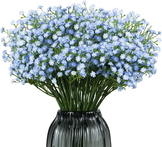 HomeXO Artificial Baby Breath 5 Pcs Light Blue color Real Touch Flowers Height 20" for for Vases Bouquets Indoor Outdoor Home Kitchen Office Table Centerpieces Arrangement Decoration (Light Blue 5 Pcs)