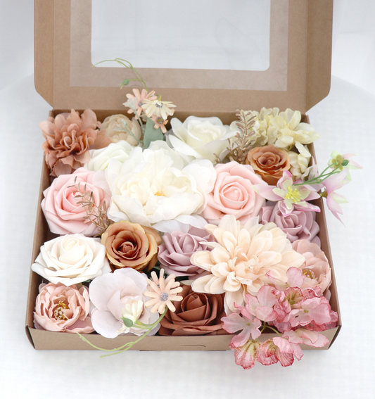 HomeXO Roses Artificial Flowers Pink Bouquets Box Set for DIY Bridal Wedding Decorations Fake Floral Arrangements for Party Table Centerpieces Home Decor Indoor Outdoor Dusty Blush