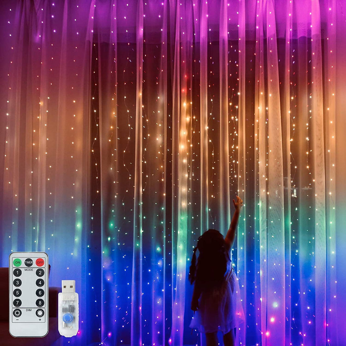 280 LED Window Curtain String Light With Remote - (Rainbow)