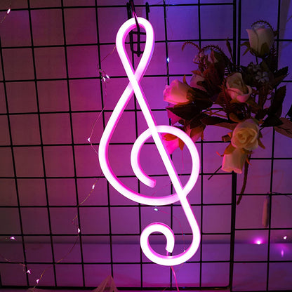 Xergy Music Neon Sign - LED Neon Lights Wall Decoration, USB or Battery Powered Creative Music Symbol Night Light Bedroom Living Room Girl Room Décor Bar Party Birthday Gift (Pink)