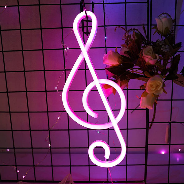 Xergy Music Neon Sign - LED Neon Lights Wall Decoration, USB or Battery Powered Creative Music Symbol Night Light Bedroom Living Room Girl Room Décor Bar Party Birthday Gift (Pink)