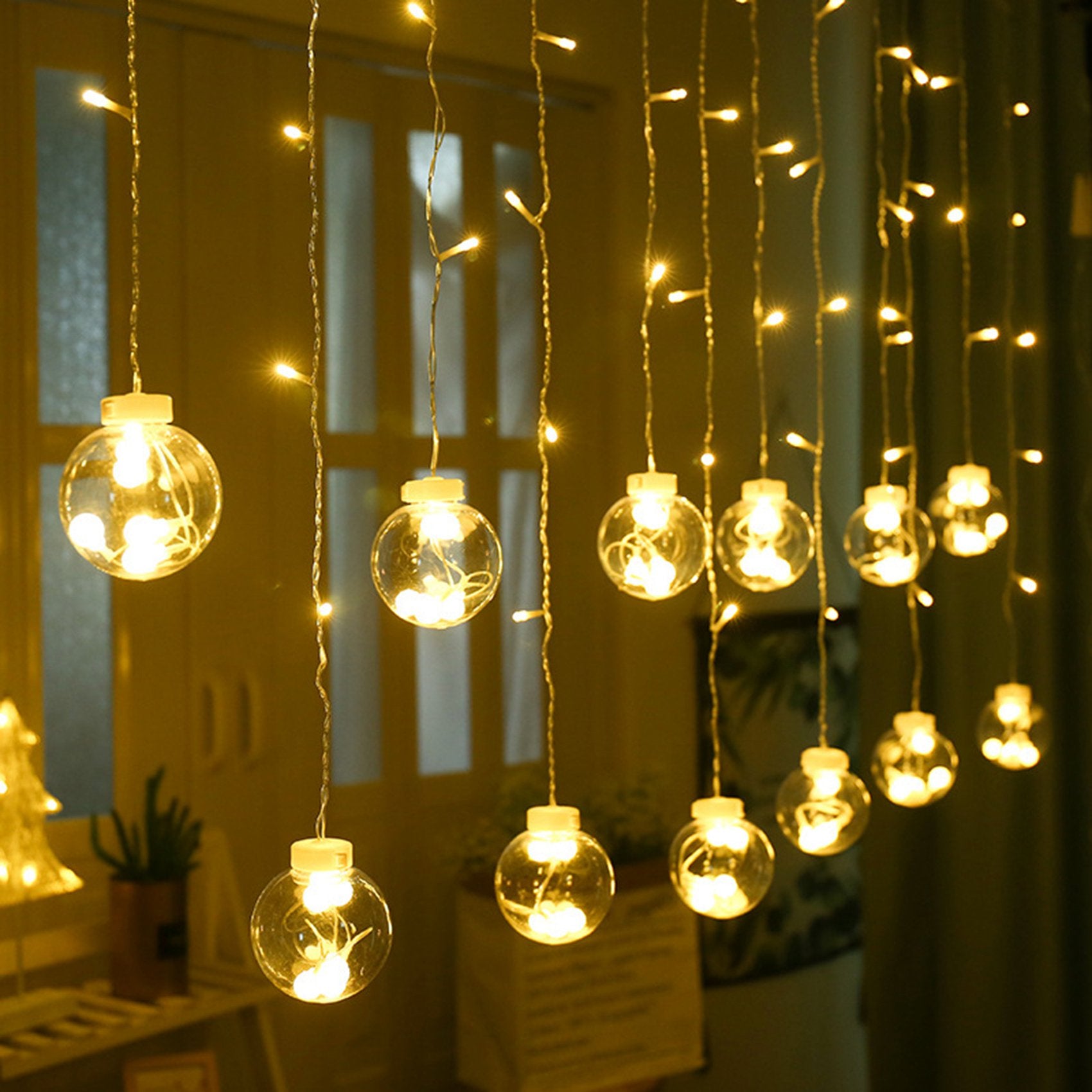 96 Led, 12 Wishing Ball LED Curtain String Lights (Warm White)