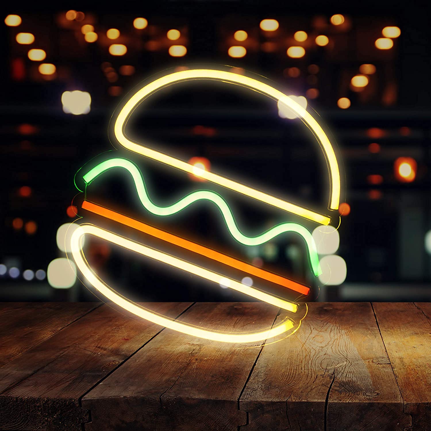 Burger Neon Signs Hanging LED Night Light (Multicolor)